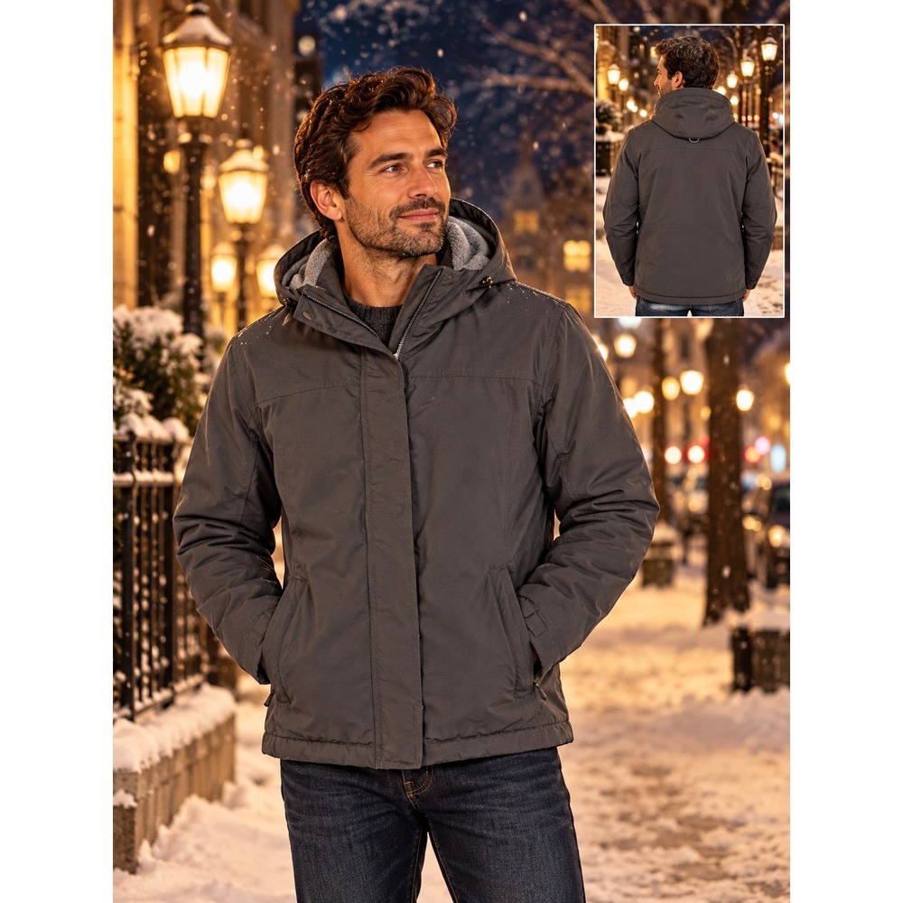 Lands End Mens ThermaCheck Hooded Fleece Lined Jacket Black XS 2-4